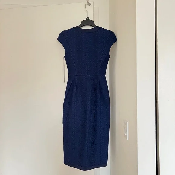 SCANLAN THEODORE Corded Lace & Silk Trim Shoulder Pad Midi Zip Dress NWT - XS/0
